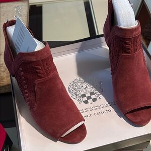 Vince Camuto Women's Suede Peep-Toe Booties - Brick Red